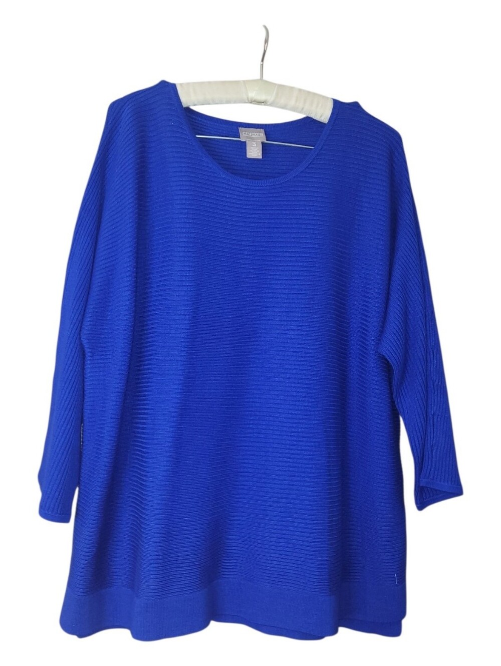 Chico's 3 Blue Colorful Sweater 3/4 Length Sleeves 16 XL